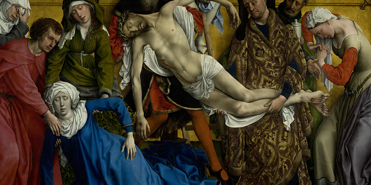 Rogier van der Weyden (1399/1400-1464), Kreuzabnahme, 1435-38, Öl/Holz, 220 x 262 cm, Museo del Prado, Madrid. Foto gemeinfrei (Detail)