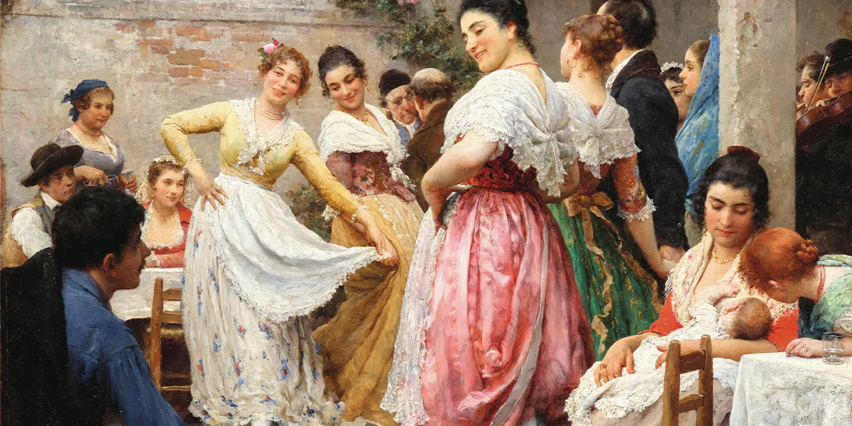 Eugen von Blaas (1843 Albano - 1931 Venedig), Die Tauffeier, 1882, signiert und datiert, Öl/Holz, 82 x 62 cm, gerahmt. Foto © Dorotheum (Detail)
