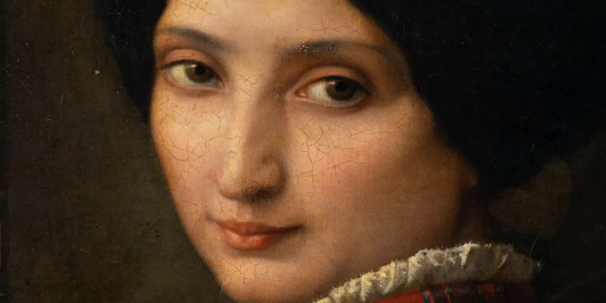 Jean Baptiste Gustave Le Gray, Portrait de Mme G.L, signiert und datiert "1853 Gustave Le Gray", Öl/Lwd., 125 x 95 cm. Foto © Marc Labarbe Maison de ventes aux enchères (Detail)