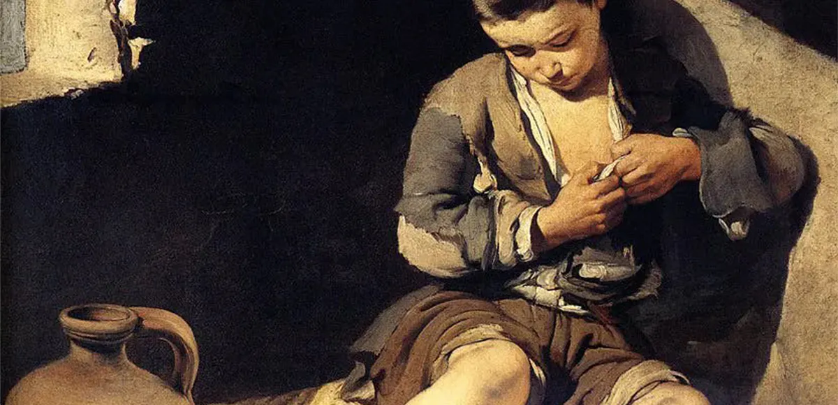 Bartolomé Esteban Murillo (1617-1682), Der junge Bettler, um 1645-50, Öl/Lwd., 134 x 110 cm, Musée du Louvre, Paris. Foto gemeinfrei (Detail)