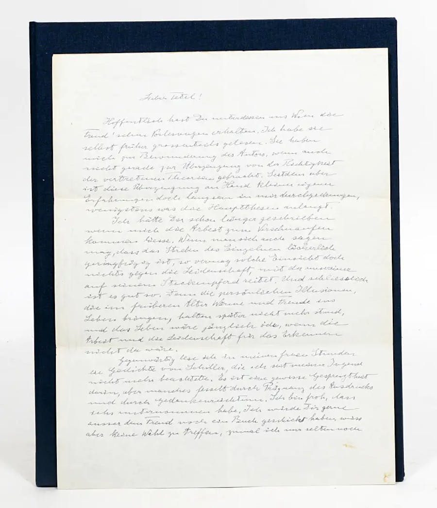 Albert Einstein, Autograph Letter Signed. [Princeton]: [November - December], 1937. One 8.5x11 inch leaf, written on both sides. In German. Image © Manhattan Rare Books