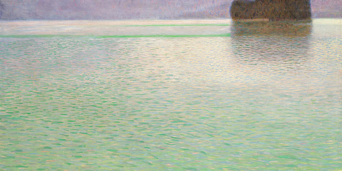 Gustav Klimt, Insel im Attersee (Isola nell'Attersee),
firmato Gustav Klimt (sul telaio), 1901-1902 circa, olio su tela, 100,5 x 100,5 cm. Immagine © Sotheby's (dettaglio)