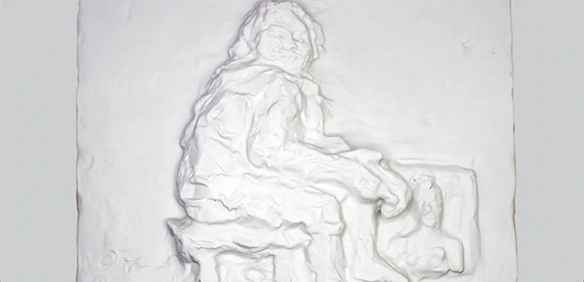 Oskar Kokoschka für Rosenthal, "Der Töpfer", unglasiertes Porzellanrelief, im Guss monogrammiert, 1978 | Foto: © Wormser AH (Detail)