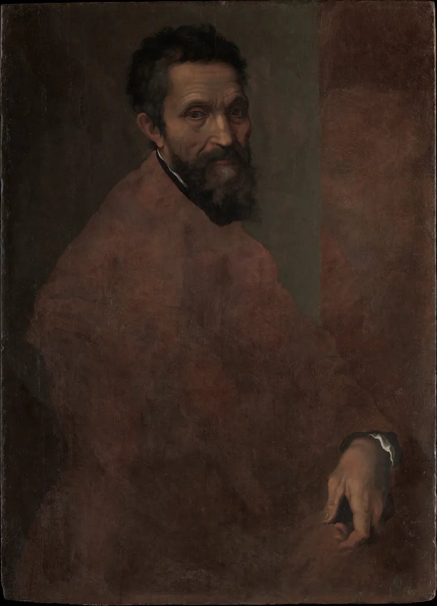 Attribué à Daniele da Volterra, "Michelangelo Buonarroti", vers 1545, huile sur bois, 88,3 x 64,1 cm, Metropolitan Museum, New York. Image du domaine public