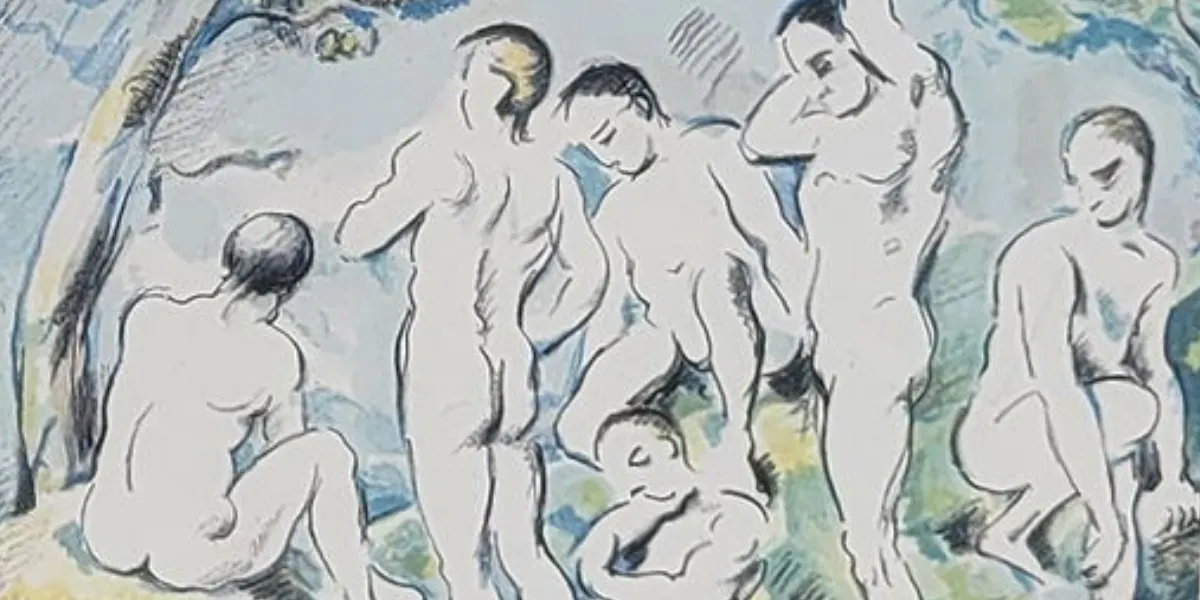 Paul Cézanne, Les Baigneurs, signed lithograph, 1890s. Photo © Richard Stedman Estate Services (detail)
