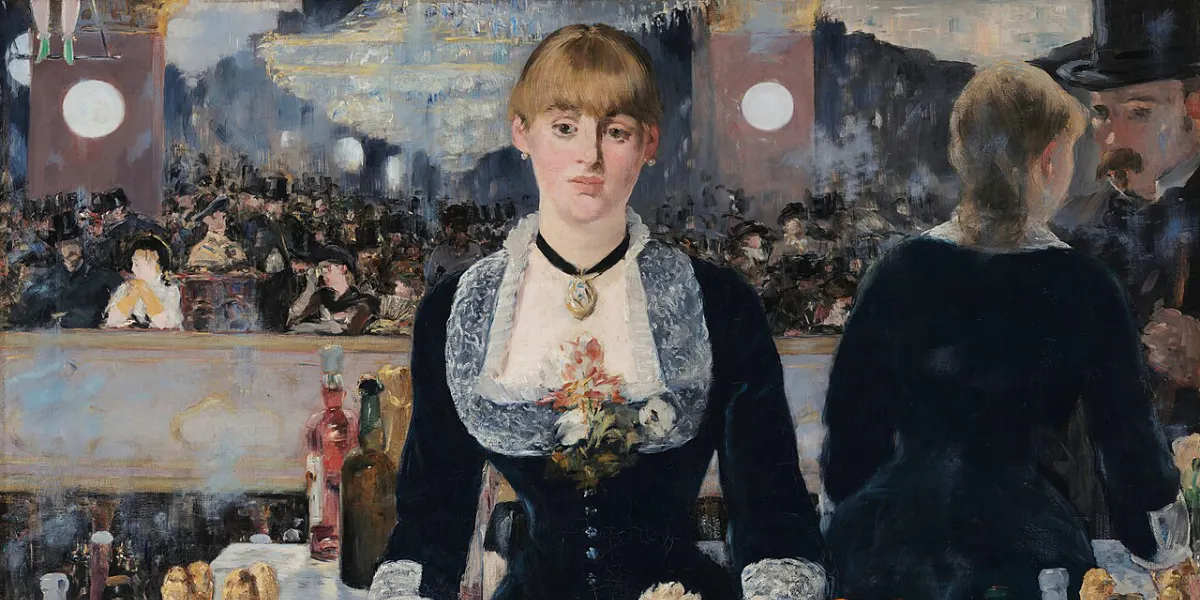 Édouard Manet (1832-1883), 'Un Bar aux Folies-Bergère', olio su tela, 1882, 93 x 130 cm. Immagine di dominio pubblico (dettaglio)