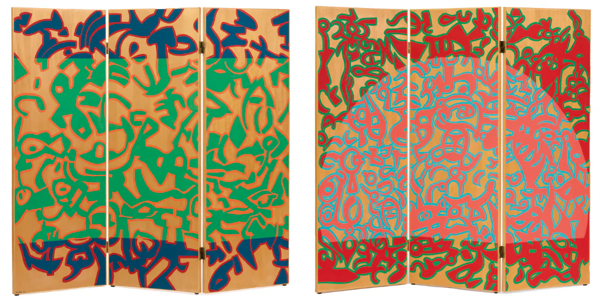 Carla Accardi (Trapani 1924–2014 Rom), Fonda notte (Seite a.) - Pieno giorno (Seite b.), 1986, drei Elemente, Vinyl auf Holz, 170 x 180 cm, erzielter Preis € 520.000. Foto © Dorotheum (Detail)
