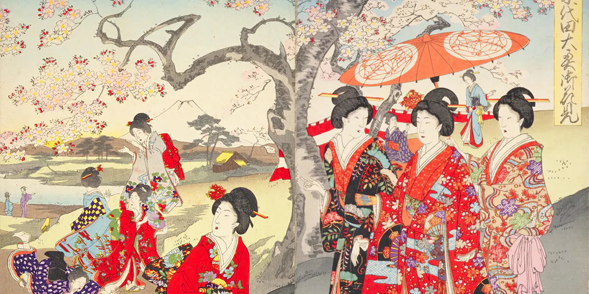 Toyohara Chikanobu, Chiyoda Great Interior Flower Viewing (Chiyoda Ōoku Ohanami), 1894. Image du domaine public (détail)