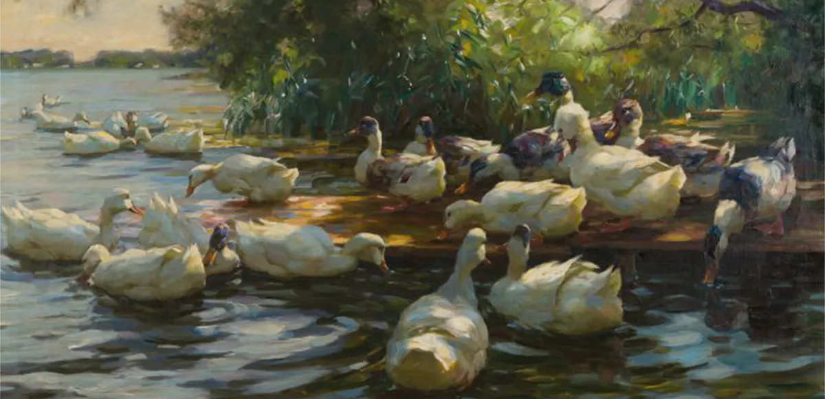 Alexander Koester (1864 - 1932), Enten unter Bäumen, Öl/Lwd., signiert, 1915-32 | Foto: © Lehner Kunstauktionen (Detail)