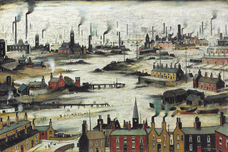 Laurence Stephen Lowry R.A. (1887-1976), Paysage industriel, 1944, huile sur toile. Photo © Christie's