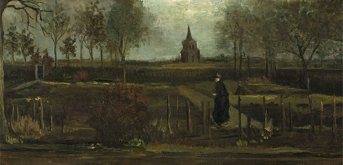 Vincent van Gogh (1853-1890), Der Pfarrgarten von Nuenen im Frühjahr, Öl/Papier/Holz, 1884, Groningen Museum | Foto via Wikimedia (Detail)