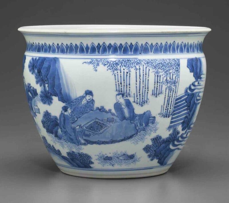 A blue and white jardiniere. Transitional period, 1640-1650. Image © Christies 