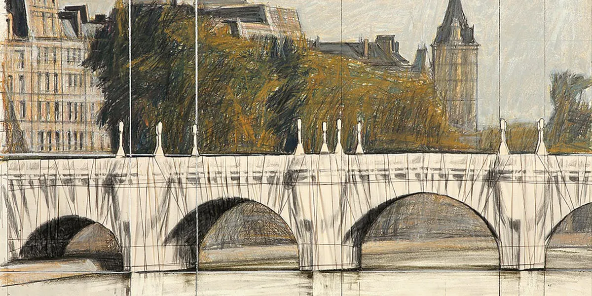 Christo och Jeanne-Claude, “The Pont Neuf, Wrapped”, (Projekt för Paris) (detalj), 1985. Foto © Tajan