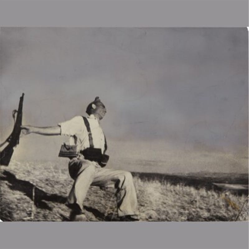 Robert Capa, Death of a Loyalist Soldier, 1936. Gelatin silver print with applied pigment, 27 x 33.7 cm. Photo © Phillips