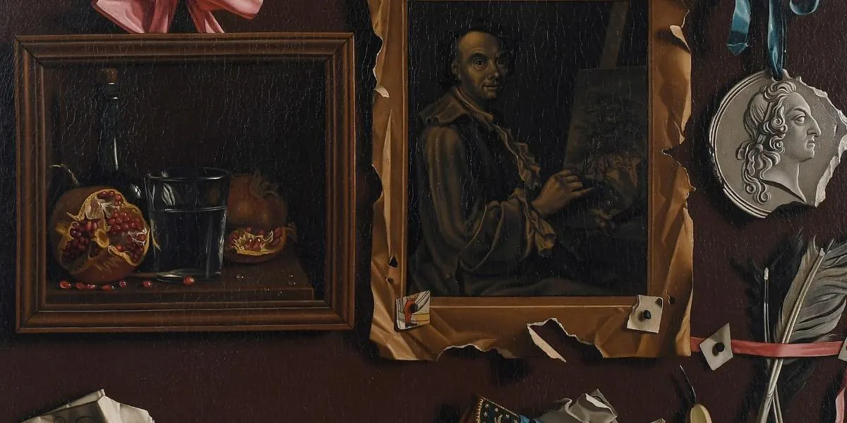 Jean Valette-Falgores, Trompe L'oeil tribute to an artist, oil on canvas. Image © Brunk Auctions (detail)