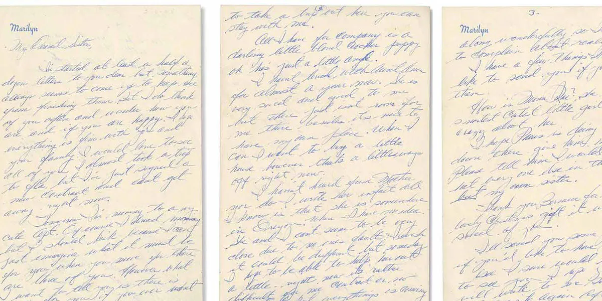 Lettera manoscritta e busta di Marilyn Monroe a sua sorella Bernice 1948 circa [dettaglio]. Foto © SCP Auctions