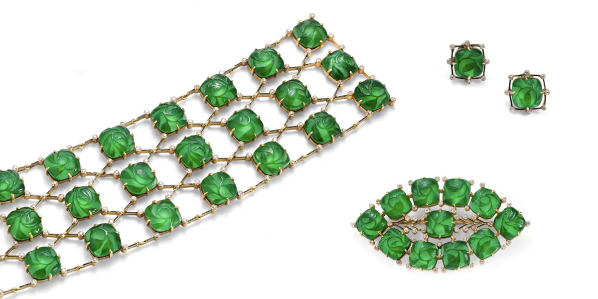 Bracelet, brooch and earring suite by René Lalique from the collection of Mrs Florence Evelyn St George (née Baker, 1870-1936), one of the most celebrated and talked about socialites of her time. Photo: Lyon & Turnbull