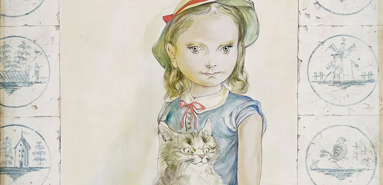 LÉONARD TSUGUHARU FOUJITA. Jeune fille au chat (detalle). Óleo sobre lienzo (1956). Imagen vía: © Rossini
