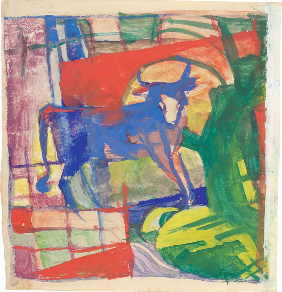 Franz Marc (1880 München – 1916 Verdun), Mucca blu, 1913/14, Tempera su carta, 16,2 x 15,6 cm. Foto © Grisebach
