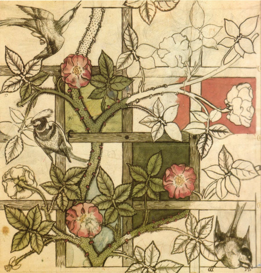 Original design for ‘Trellis’ wallpaper by William Morris in 1862. Photo public domain