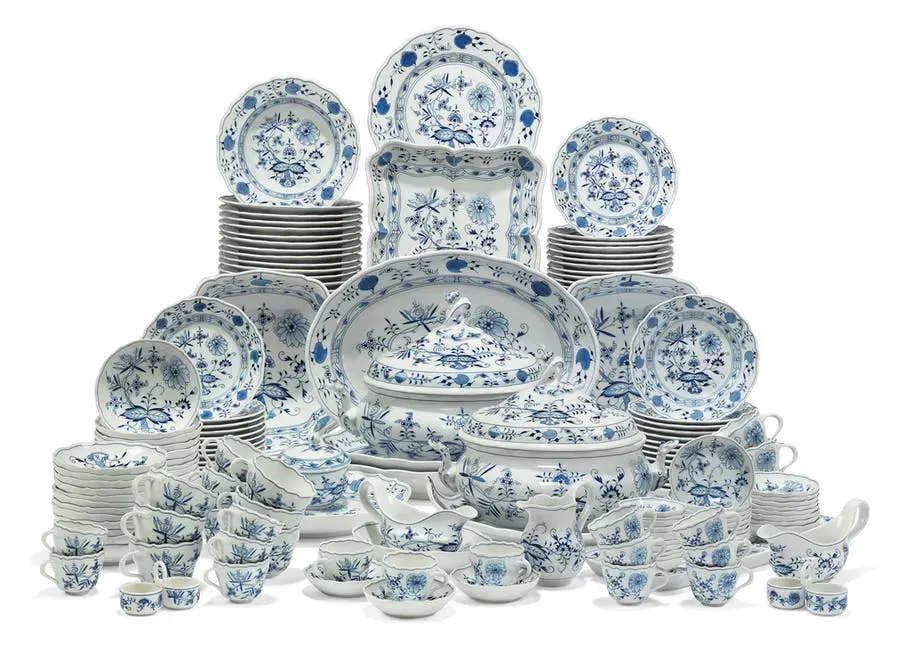 Lot De 3 Assiettes En Porcelaine Meissen Motif Oignon Bleu - Début 1900s - Occasion Excellent état