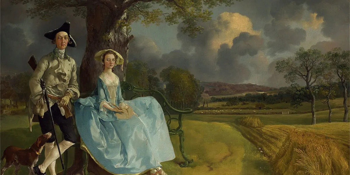 Thomas Gainsborough (1727-1788), Mr and Mrs Andrews, ca. 1748-50, Öl/Lwd., 69,8 x 119,4 cm, National Gallery, London. Foto gemeinfrei (Detail)