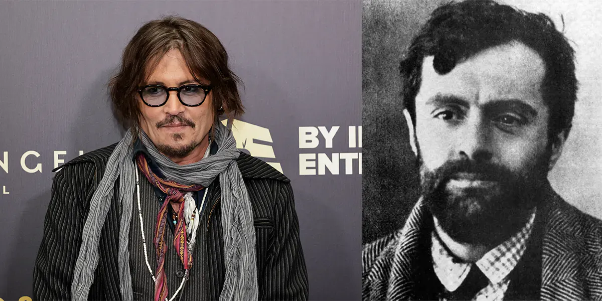 À gauche : BELGRAD, SERBIE - 19 OCTOBRE : L'acteur américain Johnny Depp participe à la promotion de la série d'animation « Puffins » à Belgrade le 19 octobre 2021. (Photo de Srdjan Stevanovic/Getty Images) (détail) | Droite : Amedeo Modigliani, vers 1919. Photo dans le domaine public