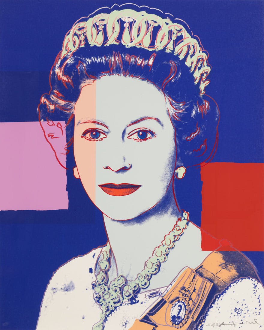 Andy Warhol (1928 - 1987), Queen Elizabeth II of the United Kingdom, from Reigning Queens, Royal Edition, 1985, screenprint on Lenox Museum Board with diamond dust, signed and numbered in pencil R HC 1/2, blindstamp by Rupert Jasen Smith, New York and verso artist's copyright stamp, published by George C. P. Mulder, 100 x 80 cm. Photo © Heffel