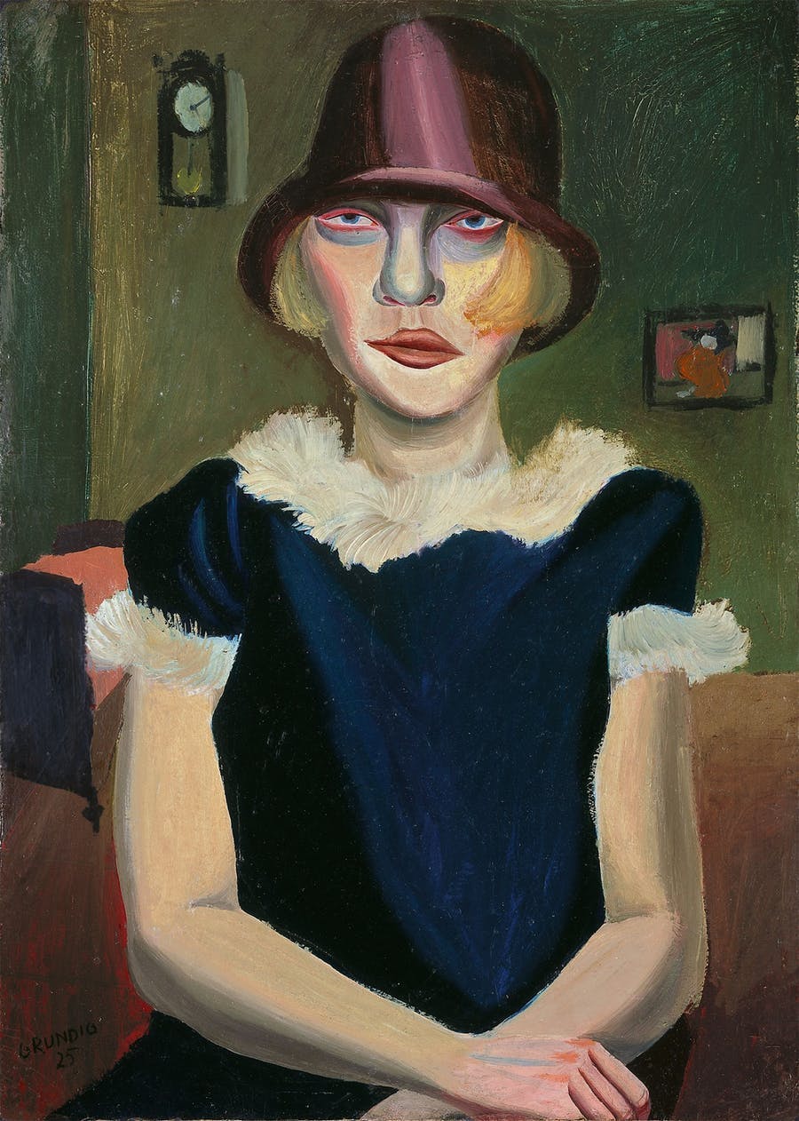 Hans Grundig, Fille au chapeau rose, 1925, huile sur carton, au verso figure « Homme aux longs cheveux noirs », image © Grisebach