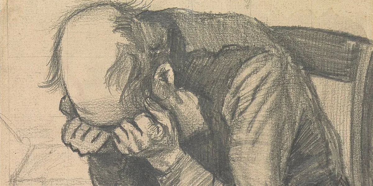 Vincent van Gogh (1853–1890), Worn Out, 1882, Bleistift auf Papier, 50,4 x 31,6 cm, Van Gogh Museum, Amsterdam. Foto gemeinfrei (Detail)