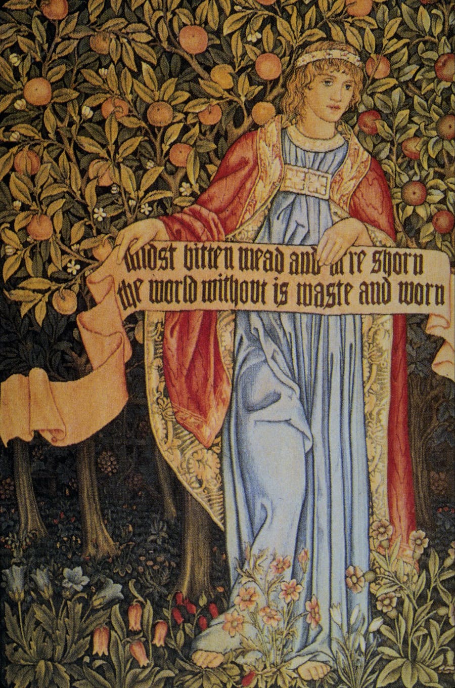 ‘Summer’ detail from ‘The Orchard’ tapestry designed by William Morris and woven by Morris & Co. in 1890. Photo public domain