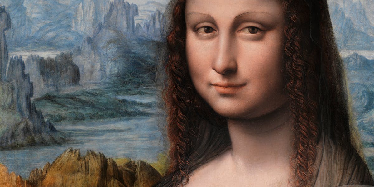 Leonardo da Vinci's pupil, Mona Lisa, 1503-16, oil / wood, 76.3 x 57 cm, Museo del Prado, Madrid. Public domain image (detail)