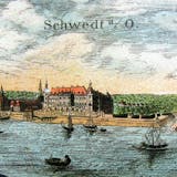 Detail of a postcard from Schwedt featuring the castle, from 1669. Photo by Rettinghaus via Wikimedia Commons, Licence CC BY-SA 3.0 (detail)