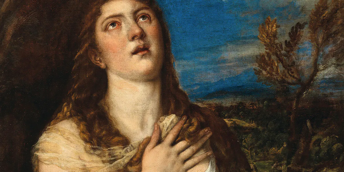 Tiziano Vecellio, gen. Tizian (um 1485/90 Pieve di Cadore – 1576 Venedig), Die büßende Magdalena,
Öl/Lwd., 115 x 96,7 cm. Foto © Dorotheum (Detail)