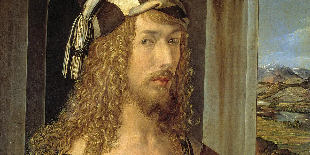 Albrecht Dürer (1471 Nürnberg 1528), Selbstporträt,
1498. Öl/Holz. 52 x 41 cm, Museo del Prado, Madrid. Foto gemeinfrei (Detail)