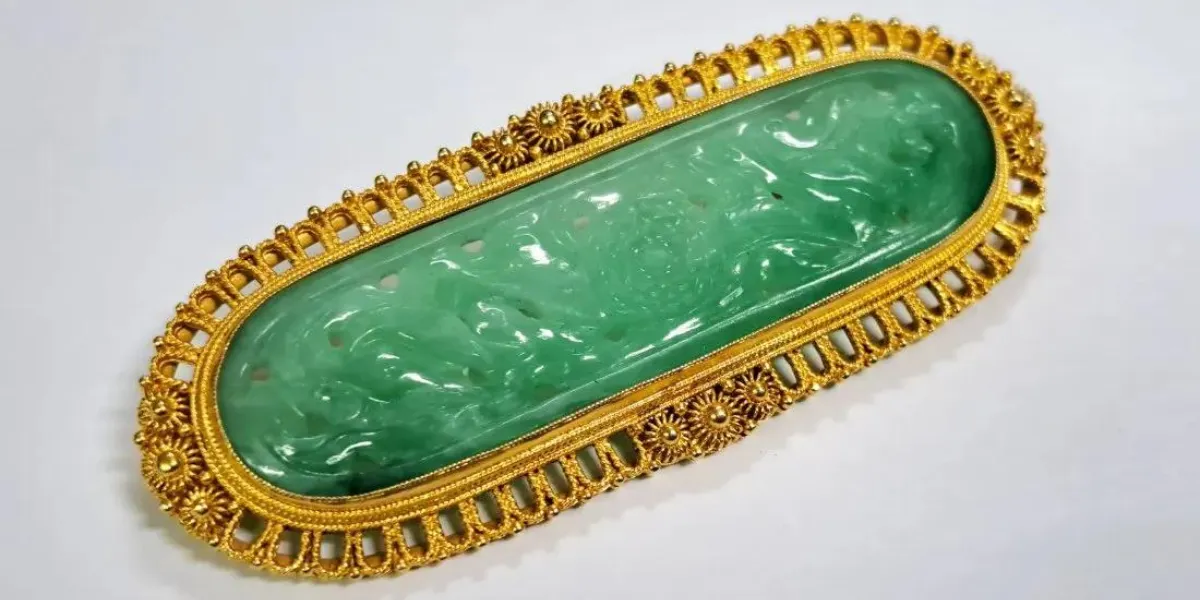 Tiffany & Co. Antique Finely Carved Translucent Type A Natural Jadeite Brooch. Image © Hess Fine Auctions