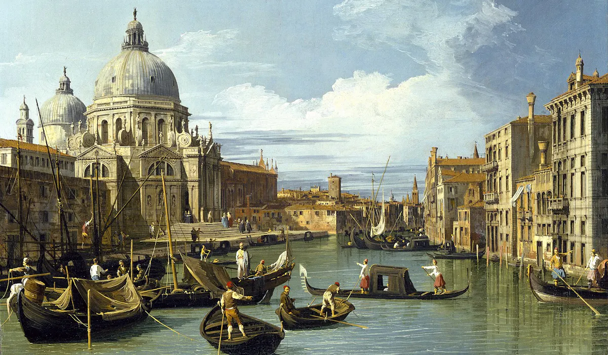Canaletto (1697-1786), Roccoco landscape painting, ‘The Entrance to the Grand Canal, Venice’, c. 1730, 49.6 x 73.6 cm, Museum of Fine Arts, Houston. Photo: Wiki Commons