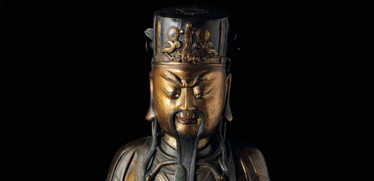 Grande e importante figura di Wenchang Dijun seduto in bronzo parzialmente dorato con tracce di policromia, Cina, Dinastia Ming, XVI secolo
h cm 60. Stima: 40.000 - 60.000 €. Foto © Cambi