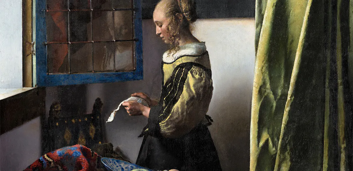 Johannes Vermeer, Brieflesendes Mädchen am offenen Fenster, 1657-59. Zustand nach der Restaurierung. © Gemäldegalerie Alte Meister, Staatliche Kunstsammlungen Dresden, Foto: Wolfgang Kreische (Detail)