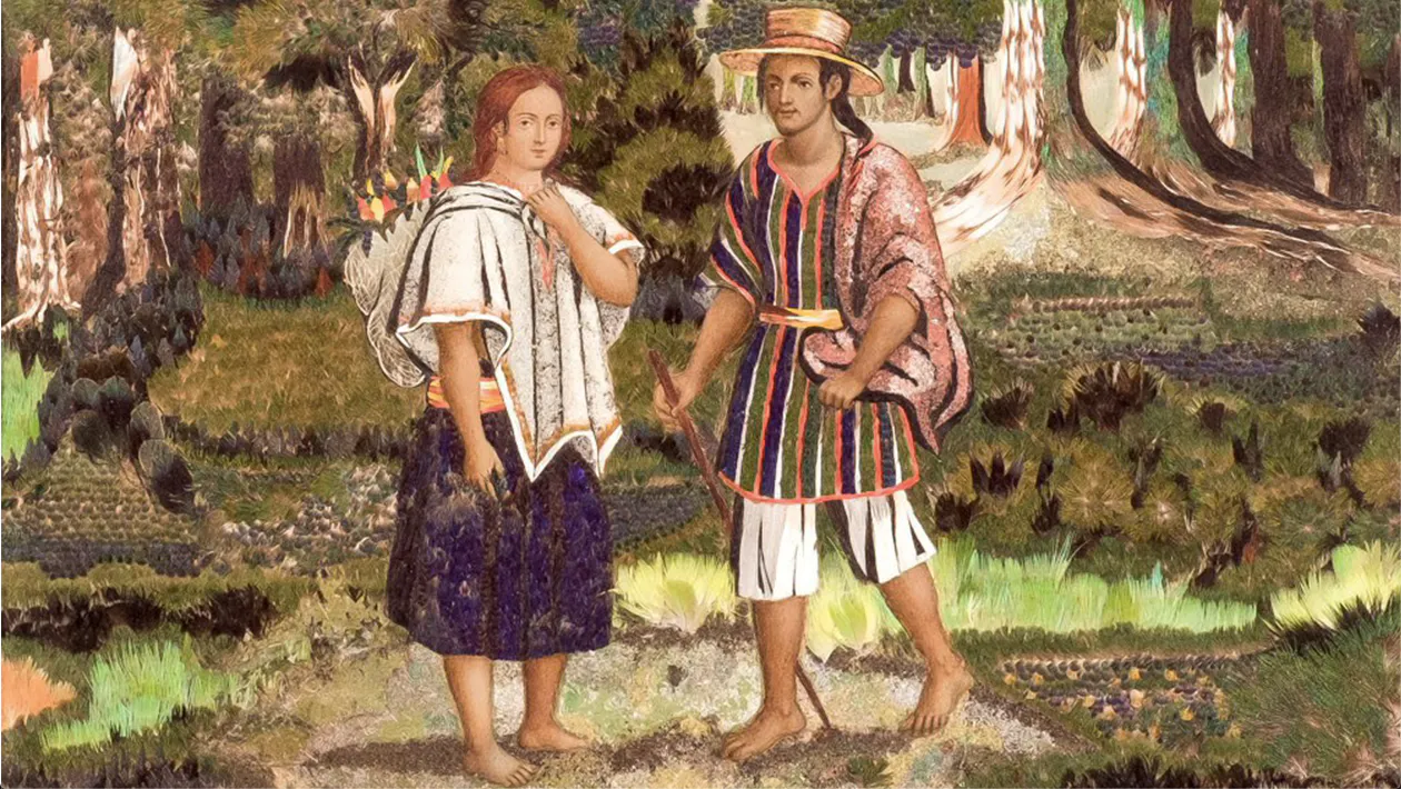 Mexikanische Schule des 19. Jahrhunderts (Michoacán), Bild aus Federn und Ölfarbe auf Kupfer | Foto: © Durán (Detail)