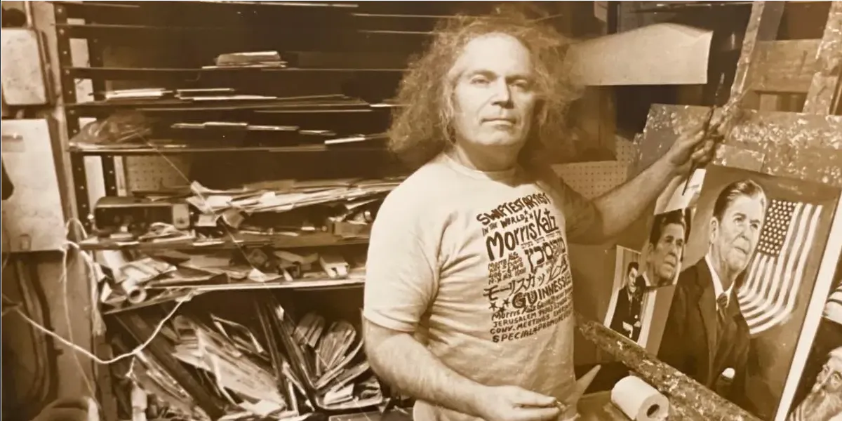 Der als "Einstein of Art" bezeichnete Morris Katz beim Malen seines Porträts von Präsident Ronald Reagan in seinem Studio. Foto gemeinfrei (Detail)
