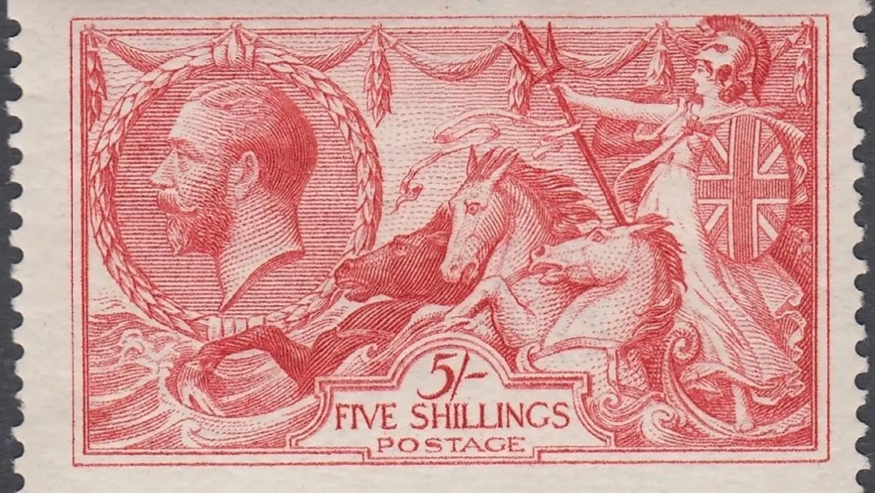 George V five shilling stamp from the Great Britain 1840-1951 collection. Image: Martello Auctions