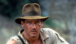 Harrison Ford i en scen från filmen 'Indiana Jones And The Temple Of Doom', 1984 (detalj). Foto av Paramount/Getty Images