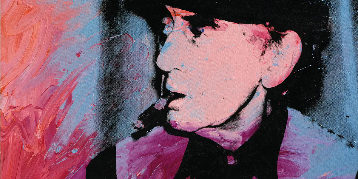 Andy Warhol (1928 Pittsburgh – 1987 New York), Man Ray, 1974, intitolato e numerato 2/6 e firmato, inchiostro acrilico e serigrafico su tela, 101 x 101 cm. Foto © Dorotheum (particolare)