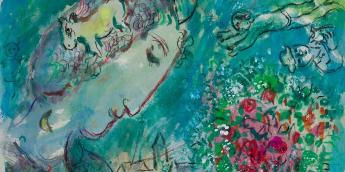 Marc Chagall, Grand profil et nu rose, stamp Marc Chagall (lower right), gouache, pastel and chalk on paper, 64.5 x 48.6cm, 1977. Photo © Sotheby's (details)