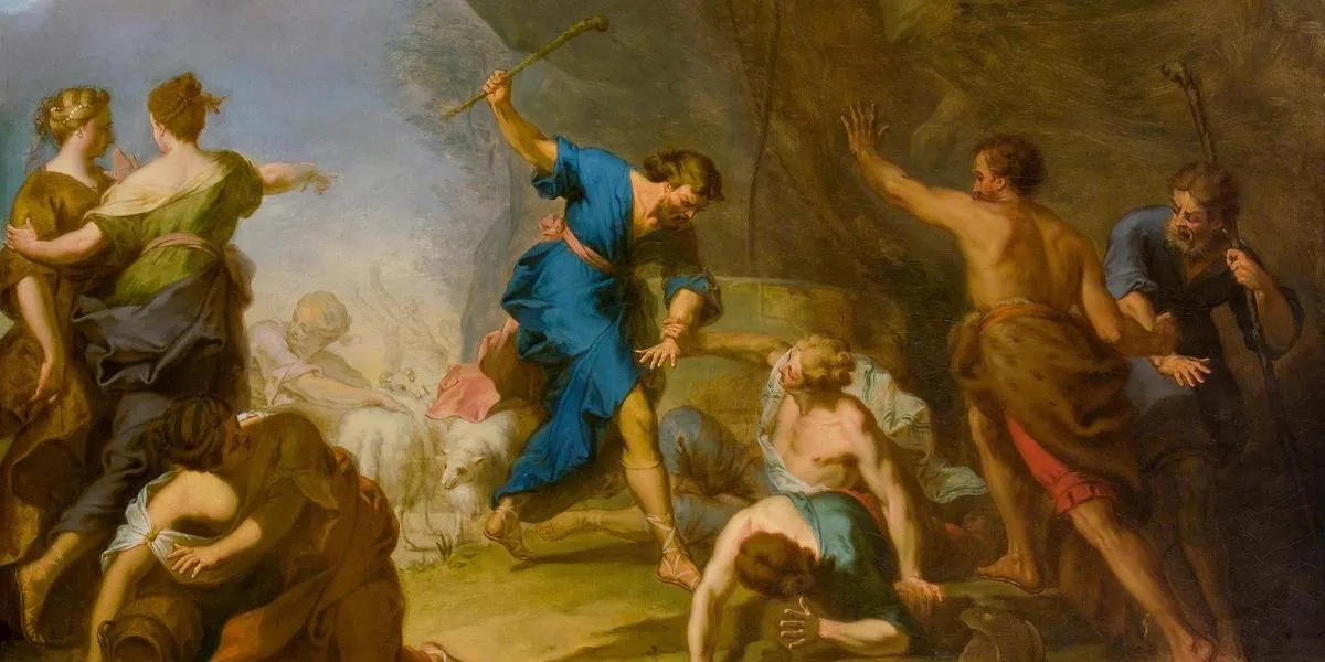 Nicolas Bertin (Paris 1667 - 1736), Moïse défend les filles de Jetro, huile sur toile. Image © Telearte (détail)