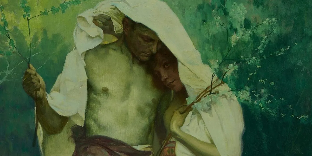 Alphonse Mucha, Young Couple from Rusadla, 1920 (Sold for $965,000). Image © Toomey & Co. (detail)