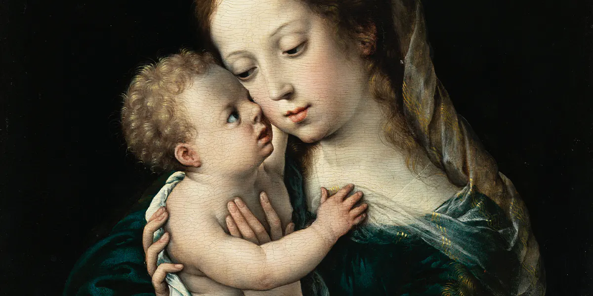 Bernard van Orley (1488 Brüssel 1541), Maria mit dem Kind, das auf einem Kissen steht, um 1520, Öl auf Holz, 35,6 x 27,8 cm. Foto © Hampel (Detail)