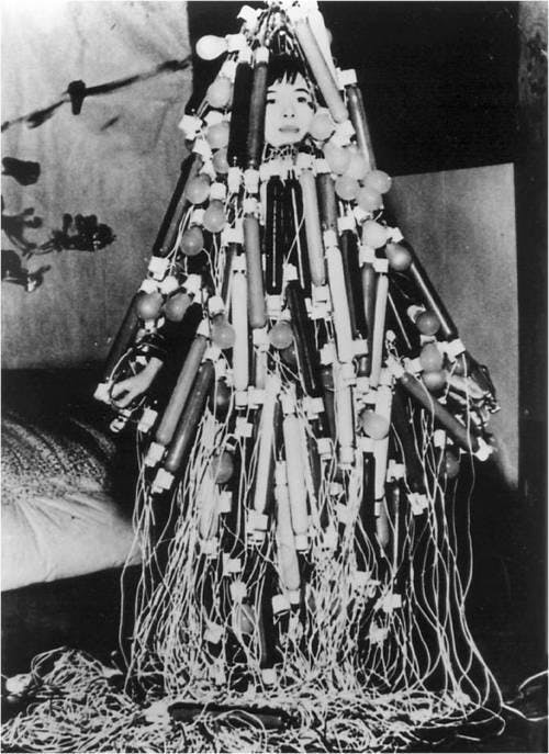 Electric Dress, 1956. Photographic documentation of performance at Takamatsu City Museum of Art and Grey Art Gallery