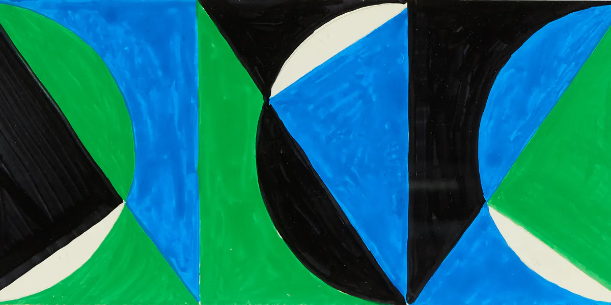 Lars-Gunnar Nordström (1924-2014), 'Väggskiss', signerad och daterad L-G Nordström 1974 a tergo, tempera, tusch och blyerts på papper, 10 x 21 cm. Foto © Uppsala Auktionskammare (beskuren)